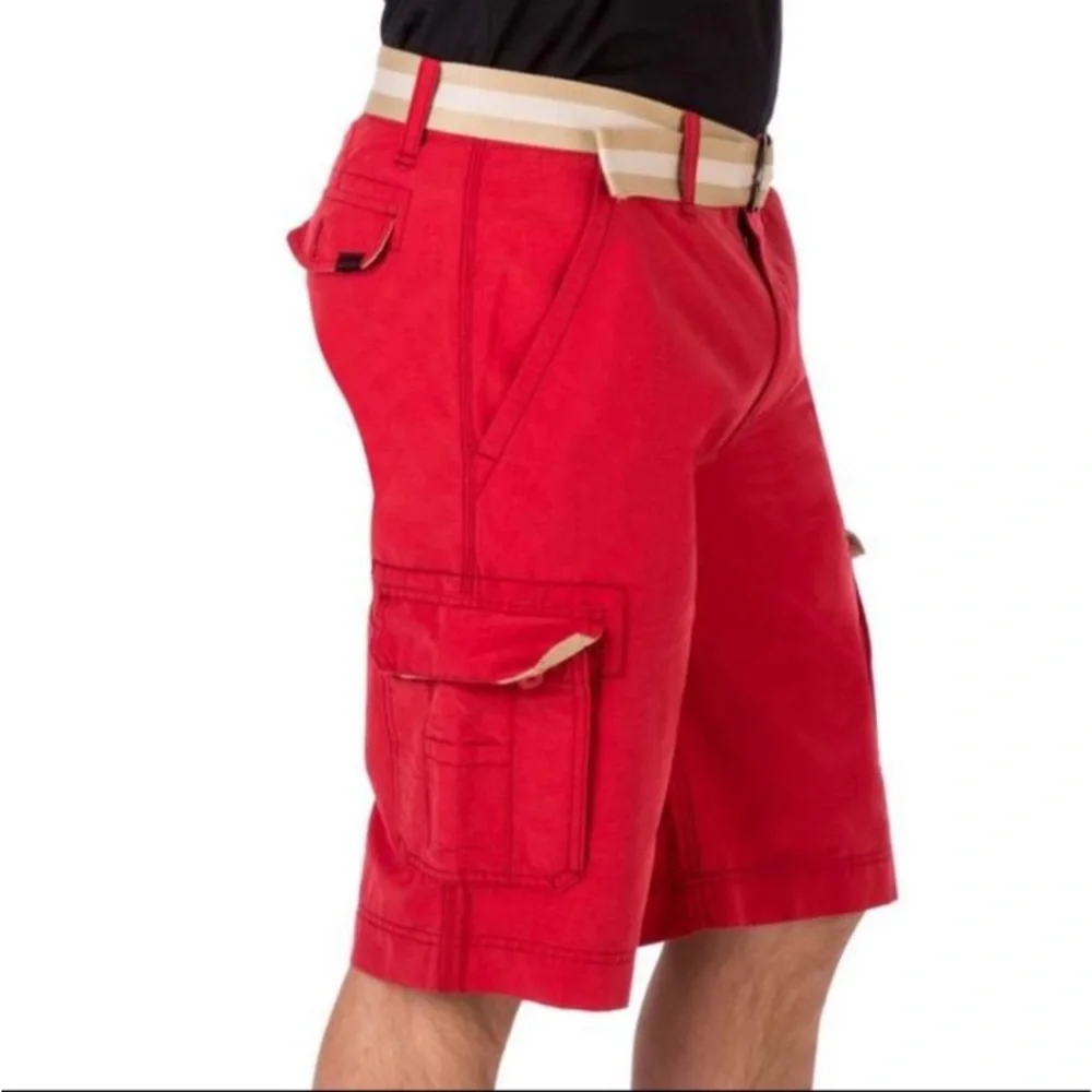 NWT Wearfirst Men’s Red Belted Cotton Cargo Shorts